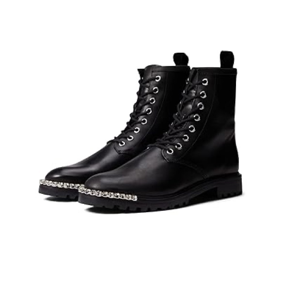 New SCHUTZ Turmalina Black/Cristal Lace Up Boots Size7.5 M
